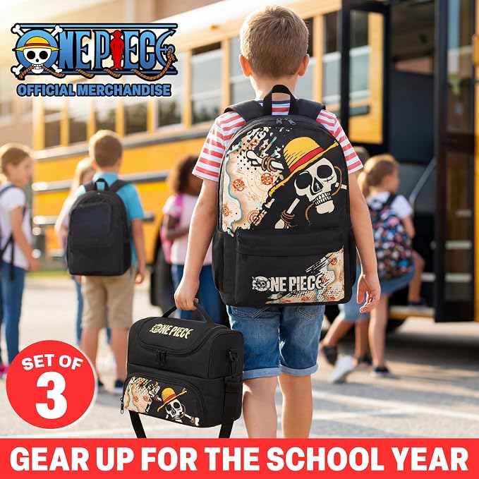 Get Trend One Piece Boys Backpack, Lunch Bag & Pencil Case, 3 Piece Set | 18in Bookbag, Adjustable Padded Straps, Lightweight Insulated Lunch Bag, Pencil Pouch, School Supplies, Anime Gifts for Boys - Image 2
