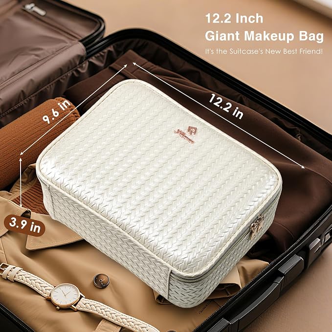 Faquenc Makeup Bag with LED Lighted Mirror 12.2 IN Travel Makeup Bag Adjustable Brightness in 3 Colors Cosmetic Organizer Artist Storage Bag with Dividers Brush Holder Bag Vanity Beige - Image 5