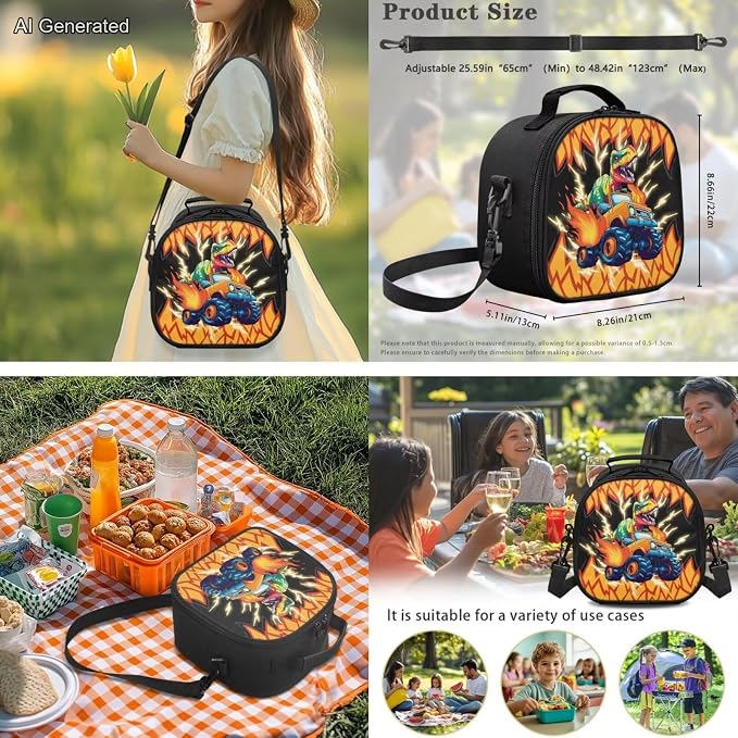 Fire Dinosaur Car Kids Elementary School Backpacks For Boys with Lunch Box Soft Pencil Case Water Bottle Sleeve for Ages 6-10 4Pcs Set 17 Inch Large Capacity Lightweight Supplies School Gift - Image 4