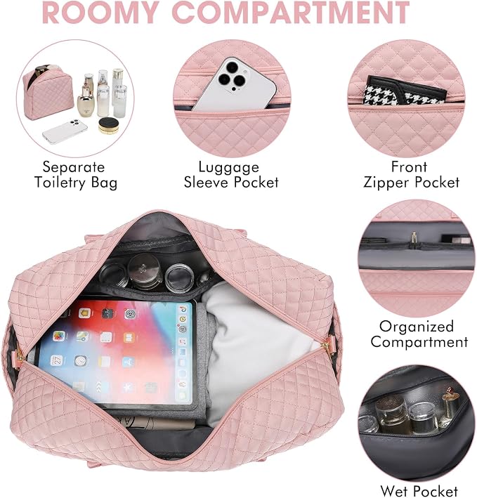 Large Women Travel Duffle Bag - Carry on Overnight Bag Weekend Travel Duffel Tote Bag Yoga Gym Bag with Wet Pocket Toiletry Weekender Overnight Bag for Travel Business Trips Sports Hospital Pink - Image 2