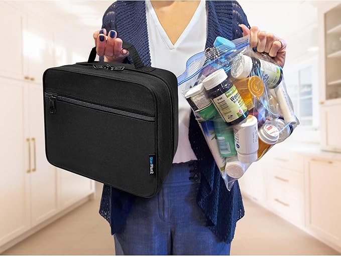 Large Pill Bottle Organizer & Travel Medicine Bag, Elastic Bands | Prescription bottle organizer with 10 elastic bands and padded storage for medication bottles, supplements, vitamins - Image 6