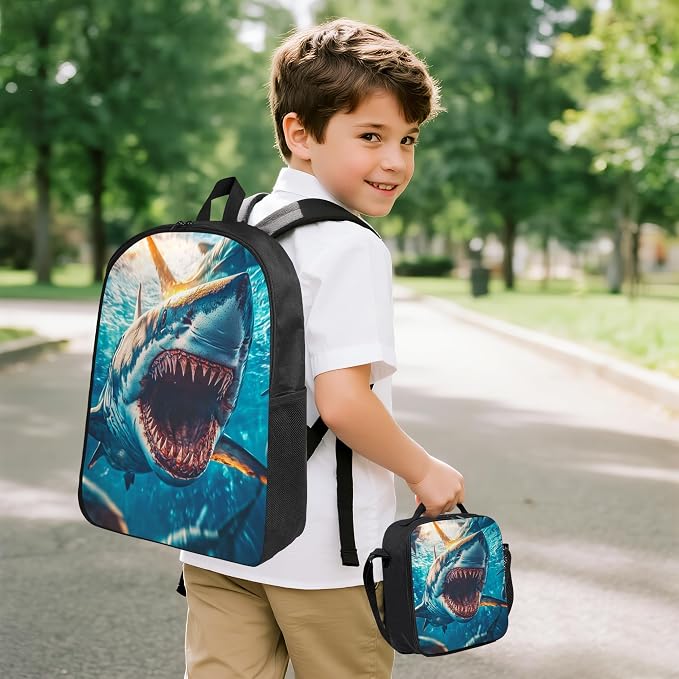 Fish Ocean Kid Backpack Set with Lunch Bag & Pencil Case Large Capacity School Bag 17 Inch Bookbag for Boy Girl - Image 2