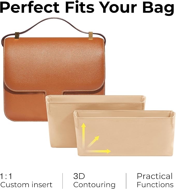 Purse Organizer Insert for HERMES Constance 19 Handbag, Custom Fit Inside Premium Vanile Lightweight WaterResistant Tote Bag Insert Accessories - Image 3