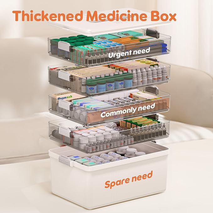Citylife 5-Tier Medicine Organizer, Portable Medicine Cabinet First Aid Kit with Handle, Multi-Purpose Organizer for Family First Aid, Home, Travel - Image 3