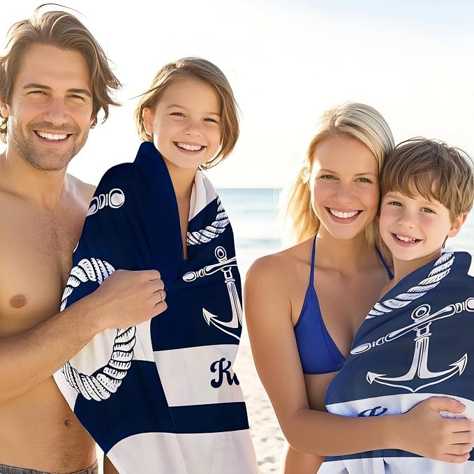 JML Personalized Beach Towel with Name, Custom Anchor Beach Towel, Customized Microfiber Pool Towel, Quick Dry & Absorbent Swim Towel for Adult,Mother's Day, Birthday, Summer Holiday,Vacation - Image 4