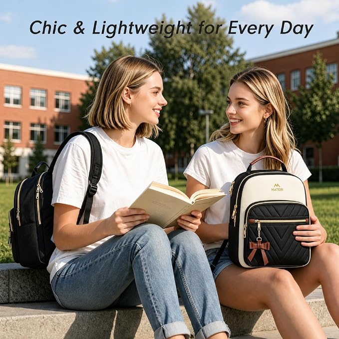 MATEIN Mini Backpack Purse for Women, Small Daypack, 2pcs Sets, Black-Beige | Waterproof Fashion Cute Backpack, Casual Daily Shoulder Bag Handbags, Ladies Girls Bookbag, for Travel Work School College - Image 7