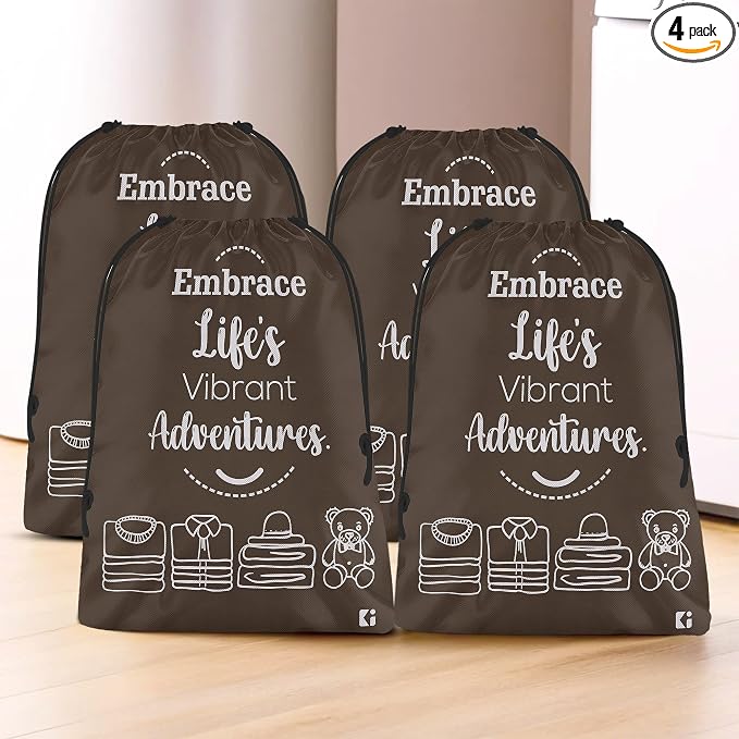 Kuber Industries Pack of 4 Cloth Storage Bag | Non-Woven Storage Organizer | Travel Cloth Carrying Bag | Garments Cover for Laundry | Travel Storage Organizer for Clothing | Large | Brown by Kuber+Industries
