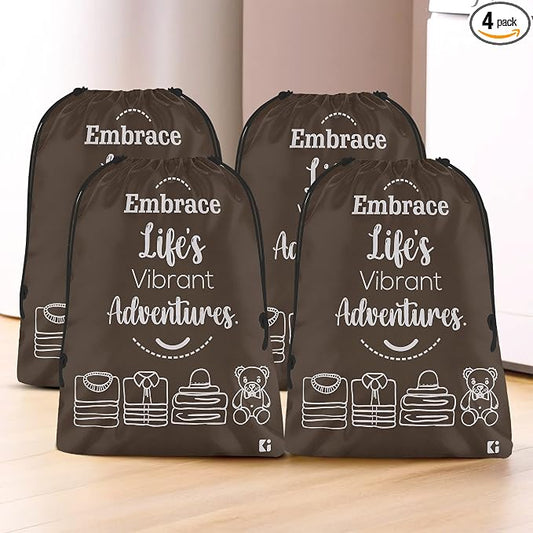 Kuber Industries Pack of 4 Cloth Storage Bag | Non-Woven Storage Organizer | Travel Cloth Carrying Bag | Garments Cover for Laundry | Travel Storage Organizer for Clothing | Large | Brown by Kuber+Industries