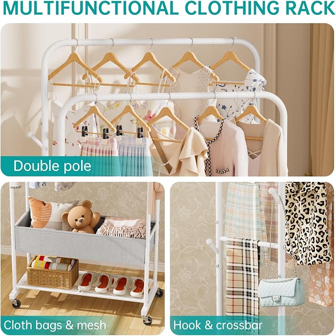 SINGAYE Wardrobe Standing Closet Clothing Rack With Shelf Hanging Clothes | Wardrobe Open Compact Small Metal Garment Hanger Stand Alone Free Standing Black Closet Rack Storage Organizer Heavy Duty - Image 4