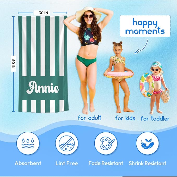 JML Personalized Beach Towel with Name, Custom Cabana Stripe Beach Towel, Customized Microfiber Pool Towel, Quick Dry & Absorbent Swim Towel for Adult,Mother's Day, Birthday, Summer Holiday,Vacation - Image 4