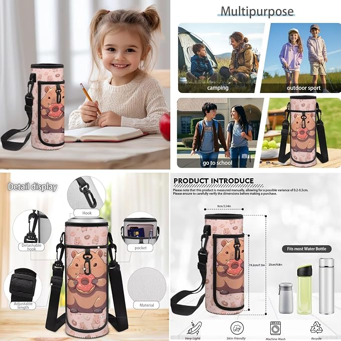 4 PCS Backpack for Kids Elementary Student Capybara Backpacks with Insulated Lunch Box Pencil Case Water Bottle Holder Carrier Bag Pink - Image 6