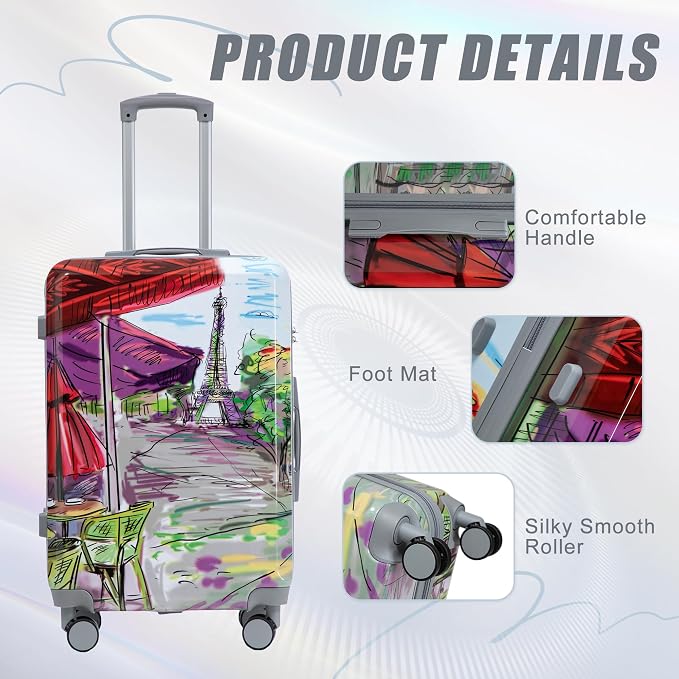 Hardshell Luggage Sets, Lightweight Stripes Suitcases with Spinner Wheels, Tower-PC - Image 7