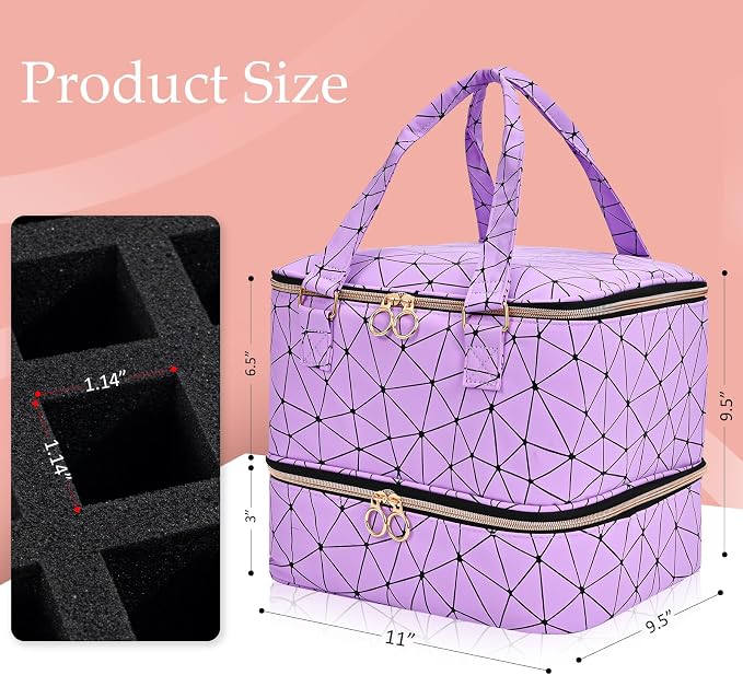 Uross Nail Polish Organizer Bag Holds 42 Bottles Nail Polish & Nail Lamp, Gel Nail Polish Organizers and Storage box for Nail Tech, Nail Kit Supplies Organizer Case - Purple - Image 4