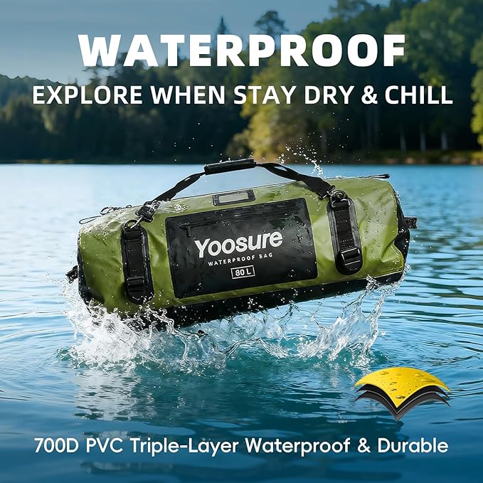 80L Waterproof Duffel Bag Motorcycle Dry Bag Backpack, Waterproof Zippered Bags with Backpack Spacer Pad for Kayaking Rafting Boating Canoeing Camping Paddle Beach (Yellow) - Image 2