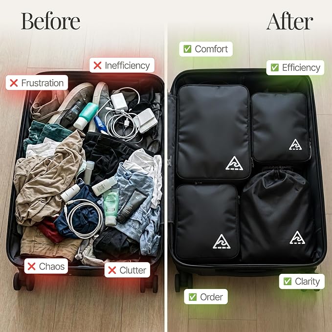 Well Traveled 4 pcs Compression Packing Bags Cubes Set with HybridMax Double-Capacity Design - Packing Cubes for Travel Compression to Maximize Limited Luggage Space, Black - Image 4