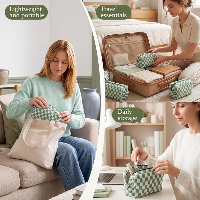 Gilprop 12 Pcs Checkered Makeup Bag for Purse Small Cosmetic Pouch Bulk Portable Zipper Makeup Pouch Travel Toiletry Organizer Gifts for Women Bridesmaid Wedding Party Favors (Green) - Image 5
