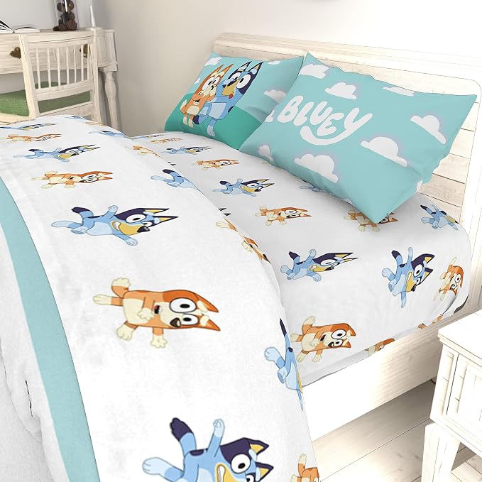 Jay Franco Kids Sheet Set with Fitted, Flat Sheets & Pillow Cover - Ultra-Soft Bedding with Pillowcase for Room Decor, White - Bluey, 4 Piece Full - Image 7