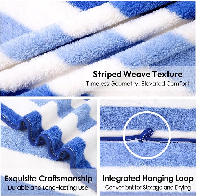 JML Bath Towels, Pack of 4, 30"x60", Large Microfiber Towel Set, Ultra Soft, Super Absorbent, Fast Drying, Perfect for Suana, Shower, Pool, Sport, Travel, Fitness, SPA,Yoga, Cabana Stripe Blue - Image 3