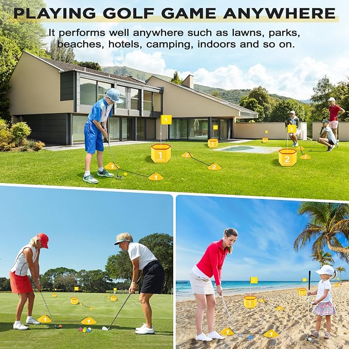 Backyard Golf Set for Kids, Adults and Family, Portable 6 Holes Golf Course with Balls, Flags and Carry Bag for Lawn, Park, Beach and Hotel - Yellow - Image 8