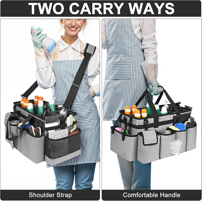 Cleaning Caddy Bag,Extra Large Cleaning Supplies Organizer with Handle for Housekeepers,Gray - Image 5