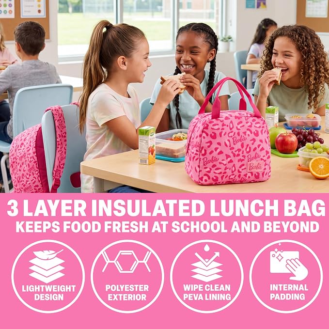 Get Trend Barbie Girls Corduroy Backpack 4 Piece Set | 17 inch Bookbag with Laptop Pocket, Insulated Lunch Bag, Pencil Case & Lanyard, Back to School Gifts for Girls - Image 4