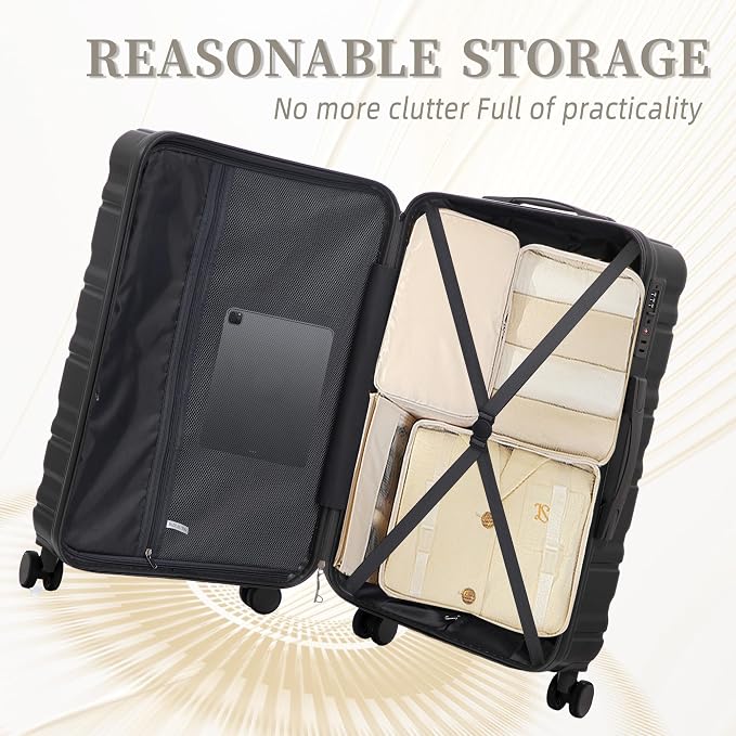 3-Piece Luggage Set 20/24/28'' Hard-shell with 360° Spinner Wheels & Combination Lock, Lightweight ABS Material for Travelling, Dark Gray - Image 6