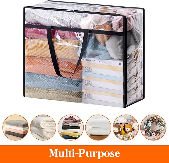 Lifewit 3 Pack Clear Clothes Storage Bags, 110L Plastic Blanket Storage Bag, Vinyl Foldable Moving Bags with Zipper, Closet Organizers and Storage Containers for Bedding, Duvet, Comforter - Image 5
