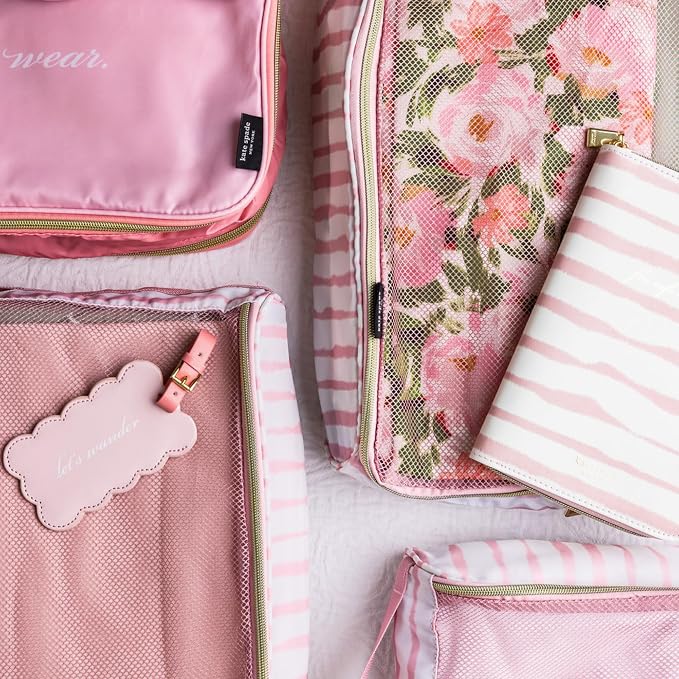 kate spade new york Packing Cube Set of 3, Goddess Stripe | Pack of Luggage Organizers in 3 Sizes with Mesh Windows, Zipper Closures, and Carry Handles for Travel - Image 6
