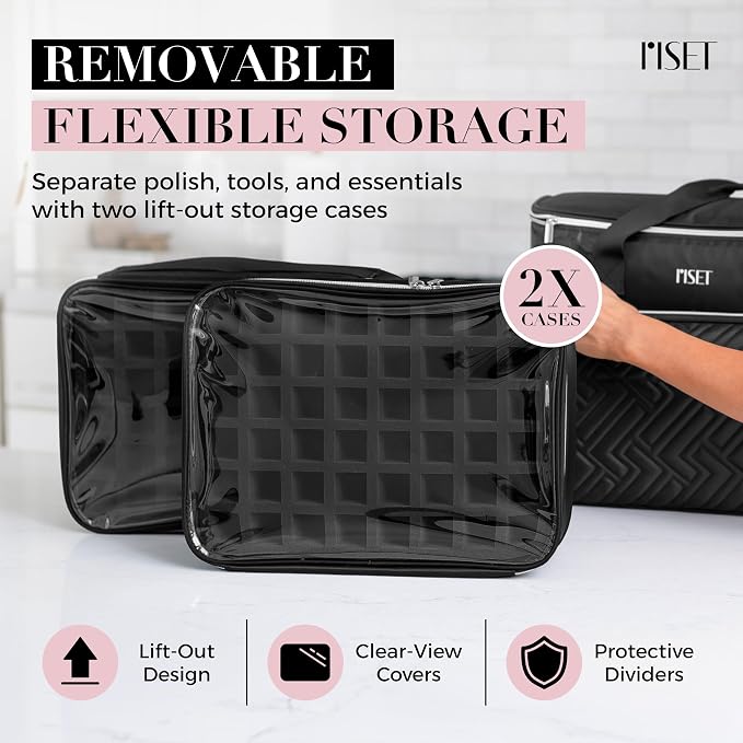 Nail Polish Organizer Case - Structured Spill-Proof Travel Bag with Reinforced Stitching, Strong Zippers, Removable Dividers - Extra Large Manicurist Storage Box in Luxury Gift-Ready Packaging - Black - Image 5