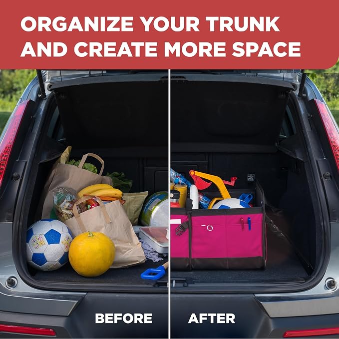 Pink Car Trunk Organizer for Women, SUV & Jeep Cargo Storage, Large | Fits Cars, SUVs & Trucks Great Gift for Car Owners Keeps Your Car Organized Easy Grocery Storage Space-Saving Portable - Image 7