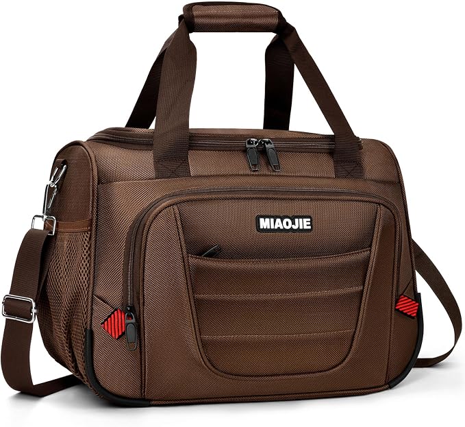 Underseat Carry On luggage Bag Airplanes Personal Item Bags, Gym Bag for Men Weekender Overnight Travel Tote Bag Shoulder Small Softside Carry on Luggage Travel Duffel Bags For Men Women -16 IN Brown by MIAOJIE