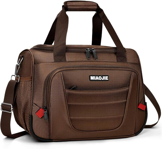 Underseat Carry On luggage Bag Airplanes Personal Item Bags, Gym Bag for Men Weekender Overnight Travel Tote Bag Shoulder Small Softside Carry on Luggage Travel Duffel Bags For Men Women -16 IN Brown by MIAOJIE