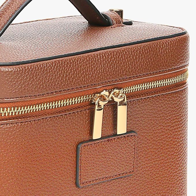 Makeup Bag Vanity Case with Removable Divider Travel Toiletry Bag Portable Cosmetic Bag Makeup Organizer Case (Light Brown) - Image 4