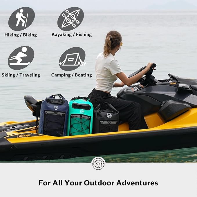 STOVER 5/10/25/30/40L Waterproof Dry Backpack & Phone Case- Large Floating Dry Bag for Kayaking, Travel, Hiking, Fishing, Camping, Motorcycles & Beach, Heavy-Duty Roll Top Men/Women (Navy Blue) - Image 6