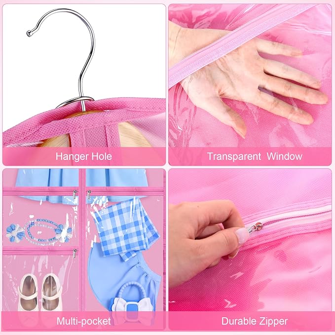 Windyun 10 Pack Garment Bags for Dance Costumes Kids 40 Inch Bags Hanging Clothes with 3 Clear Zipper Pocket Waterproof Garment Cover for Dance Competition, Travel, Closet Storage (Pink) - Image 3