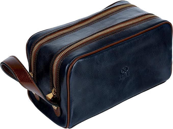 Time Resistance Leather Cosmetic Bag - Italian Toiletry Dopp Kit (Blue) by %E2%80%8E
