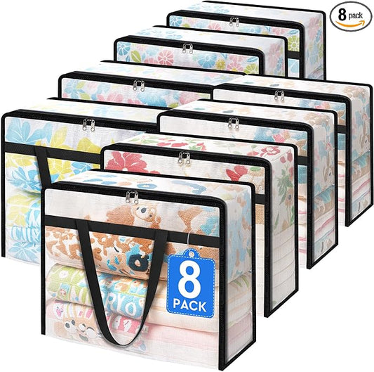 TasticTotes 8 Pack Clear Storage Bags for Comforter, Clothes & Bedding, Plastic Blanket Storage with Zipper and Handle, Moving Bags, Closet Organizer and Under-Bed Storage (40L) by Unknown