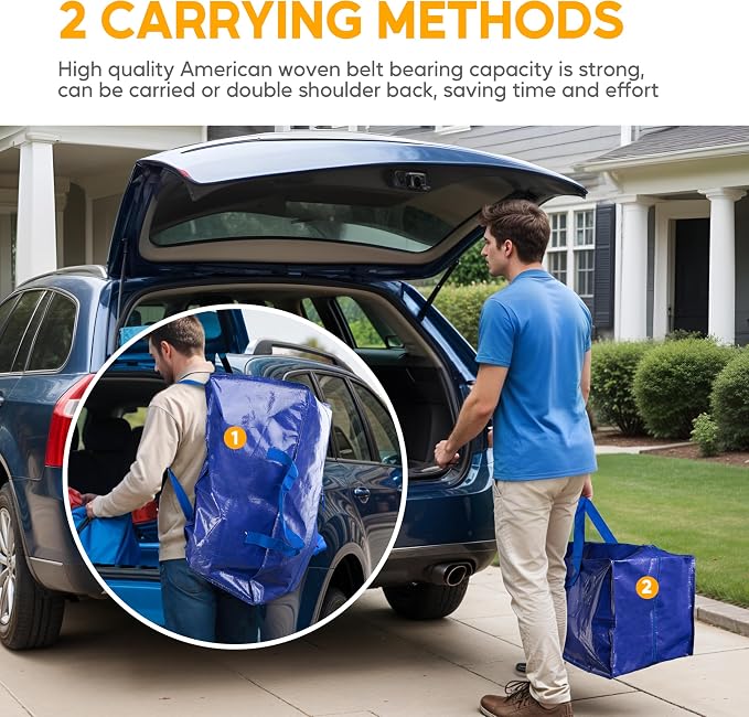 HealSmart 4 Pack Extra Large Moving Bags with Zippers & Carrying Handles, Heavy-Duty Storage Tote Moving Boxes for Dorm Room Essentials Storage Bags, Blue - Image 6