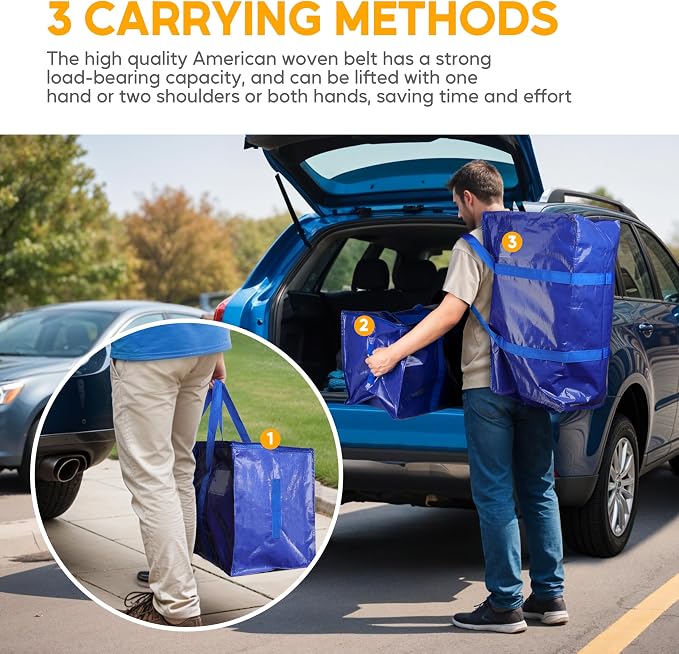 HealSmart 8 Pack Large Moving Bags with Zippers & Handles, Moving Supplies with lids, Heavy Duty Totes for Space Saving, Fold Flat, Moving and Storing, Blue - Image 5