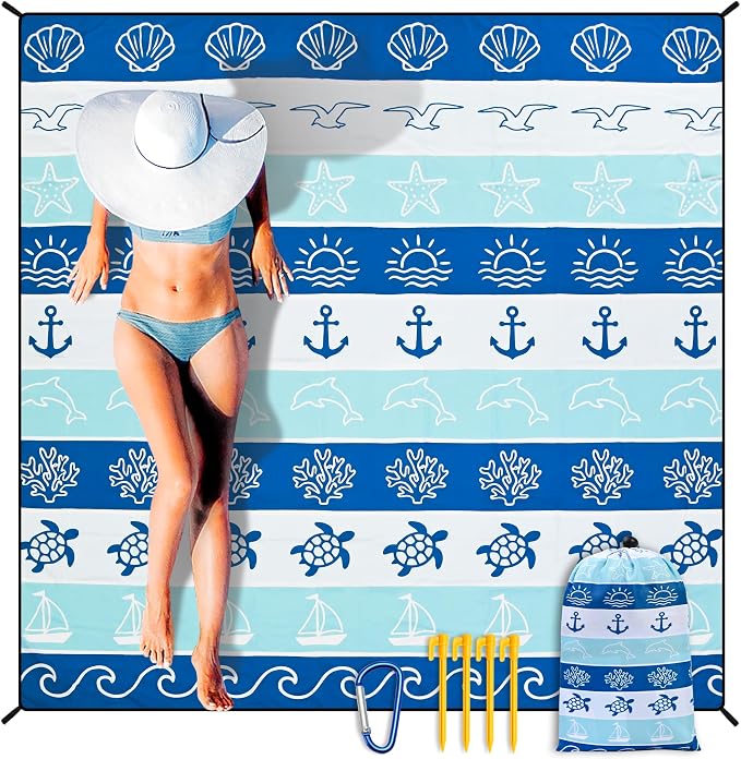 HIHOHO Beach Blanket Waterproof Sandproof Extra Large Beach Mat 79" X 83"/120"x108"for 1-8 Adults Quick Drying Durable Outdoor Picnic Mat for Beach Travel Camping Hiking by HIHOHO