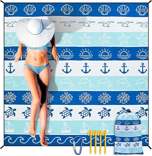 HIHOHO Beach Blanket Waterproof Sandproof Extra Large Beach Mat 79" X 83"/120"x108"for 1-8 Adults Quick Drying Durable Outdoor Picnic Mat for Beach Travel Camping Hiking by HIHOHO