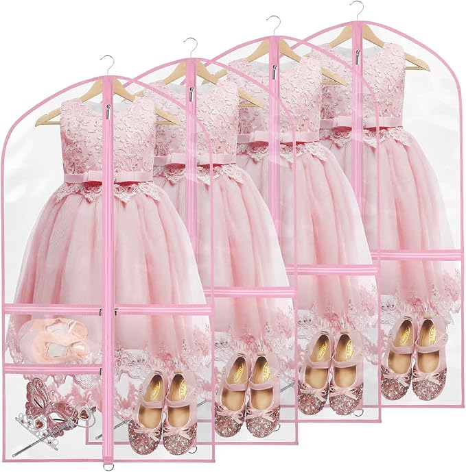 Zilink Clear Dance Garment Bags for Dancers 40” Dance Costume Garment Bag Dance Competition Must Haves with 3 Clear Zipper Pockets for Dance Competitions Set of 4 [Upgraded Version] by Zilink
