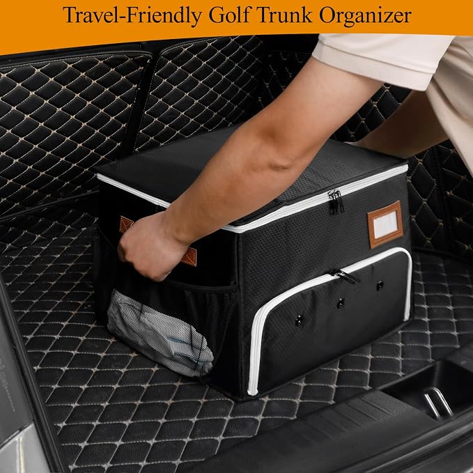 2 Layer Golf Trunk Organizer, Golf Organizer with 2 Pairs Shoes Compartment, Golf Storage Waterproof Car Trunk Locker for Balls, Caps, Clothes, Gloves, Accessories, Gifts for Golfers - Image 4