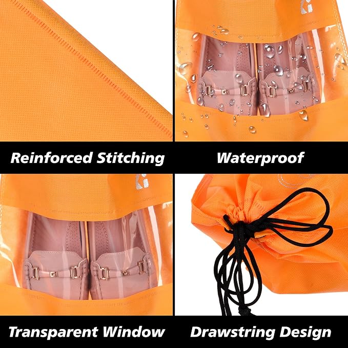 Kuber Industries Pack of 8 Shoe Bags | Shoe Bags for Travel | Non-Woven Shoe Storage Bags | Storage Organizers Set | Shoe Cover with Transparent Window | Shoe Dori Cover | Orange - Image 4