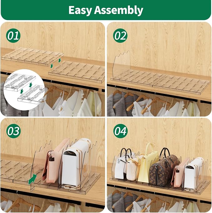 SPACEKEEPER Adjustable Shelf Divider for Closet, Clear Purse Organizers for Closet Acrylic Handbag Separators Storage Organizer Bookshelf Separator Dividers in Bedroom, Office - Image 7