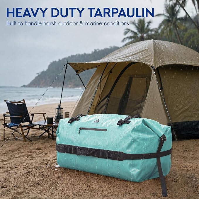 Haimont IPX7 Waterproof Roll-Top Dry Duffel Backpack | 60L/90L Sizes, 500D Tarpaulin, Welded Seams, Mesh Pockets, Boating & Kayaking - Image 3