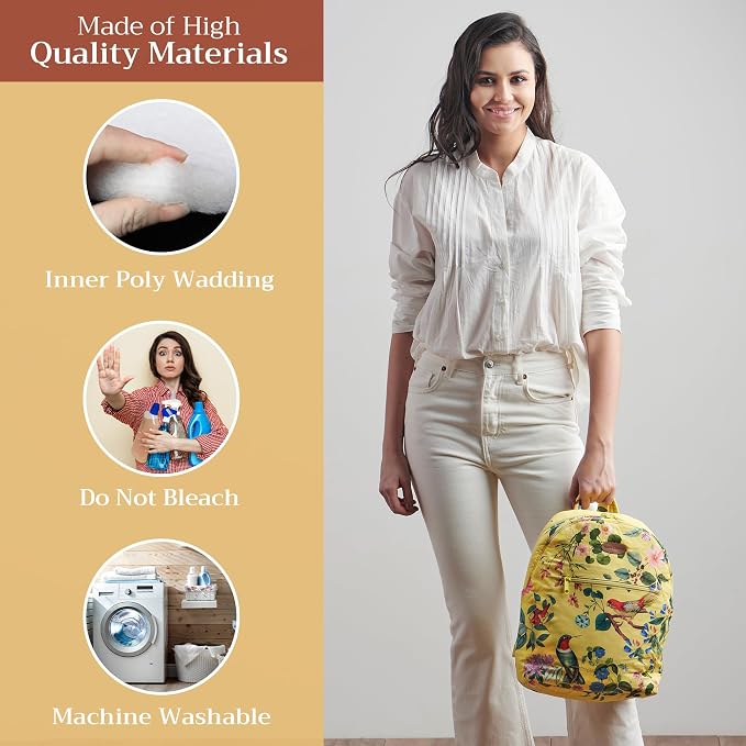 Maison d' Hermine Backpack for Women Men Cotton Shoulder Multipurpose Rucksack with Small Pouch Lightweight Multi Pocket Bag for Travel Work Beach Perfect for Spring Summer (Eden - Yellow) - Image 3