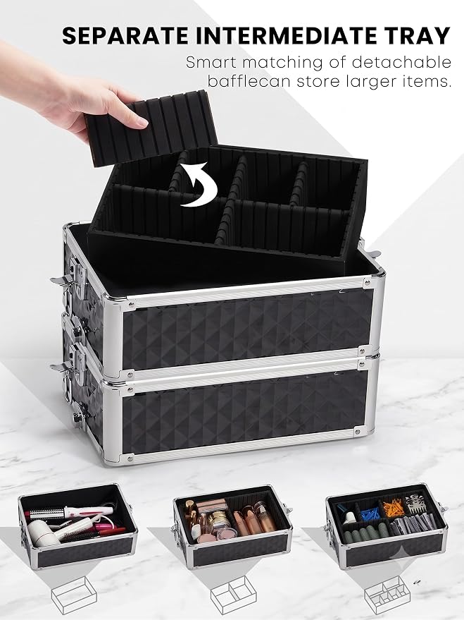 4-in-1 Cosmetology Case on Wheels Portable Rolling Makeup Train Case | Rolling cart for cosmetic supplies, Portable storage for makeup artists/hairstylists/nail technicians/beauty enthusiasts - Image 5