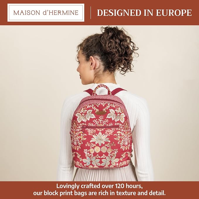 Maison d' Hermine Backpack for Women Men Cotton Shoulder Multipurpose Rucksack with Small Pouch Lightweight Multi Pocket Bag for Travel Work Beach Perfect for Spring Summer (Marquise - Red) - Image 2