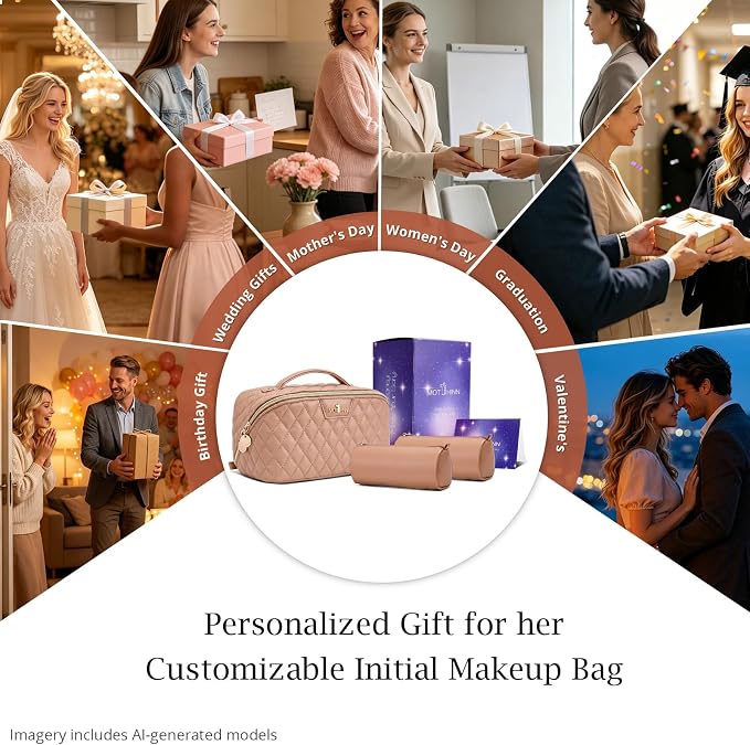 Travel Makeup Bags Cosmetic Organizer: 3Pcs Set Puffy Make up Bag for Women | Apricot Premium Quilted ELEGANCE Design | Large Capacity Leather Toiletry Bags | Wide Open Compact Case for Travel Essentials - Image 8